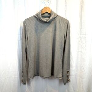 Tahari Women's‎ Black & White Striped Turtleneck Button Detail on Sleeve, Size M